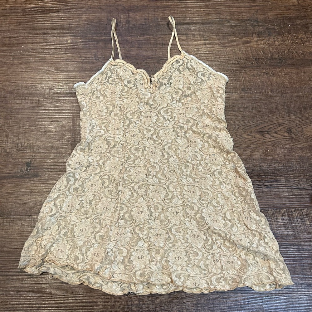 Vintage Lace Slip Dress in Cream / Gold